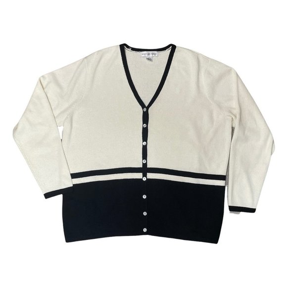 Vintage August Max Woman Cardigan Short Sleeve Top Set Off White Black Size X - Picture 4 of 13